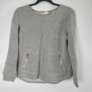 Lucy & Laurel Long Sleeve Top M Womens Pullover Grey Zipper Pockets‎ Crew Neck